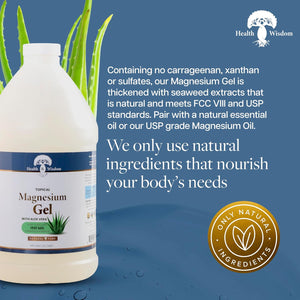 Health and Wisdom Pure Magnesium Gel with Seaweed Extract and Aloe Vera - Topical Muscle & Joint Relief- Natural and Pure Skin & Scalp Moisturizing - Enhanced Absorption - 64 Fl oz