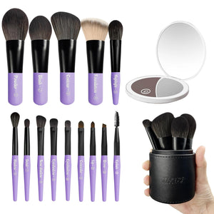 Jilier Travel Makeup Brush Set, 14 pcs Mini Makeup Brushes for Foundation, Powder, Eyeshadow, Highlight, Contour, Blush & Concealer, Small Makeup Brush Set Purse Size with Case