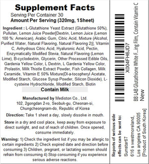 BB LAB Glutathione White Film 320mg*30pcs, Korea Glutathione Direct Film, Quick Absorption, Oral Dissolving Film, Contain Vitamin C