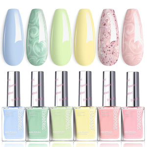 Beetles Jelly Nail Polish Set,6 Colors Pink Nude Jelly Quick Dry Nail Polish Fingernail Fast Drying & Long Lasting Nail Strengthener Polish Gifts for Women