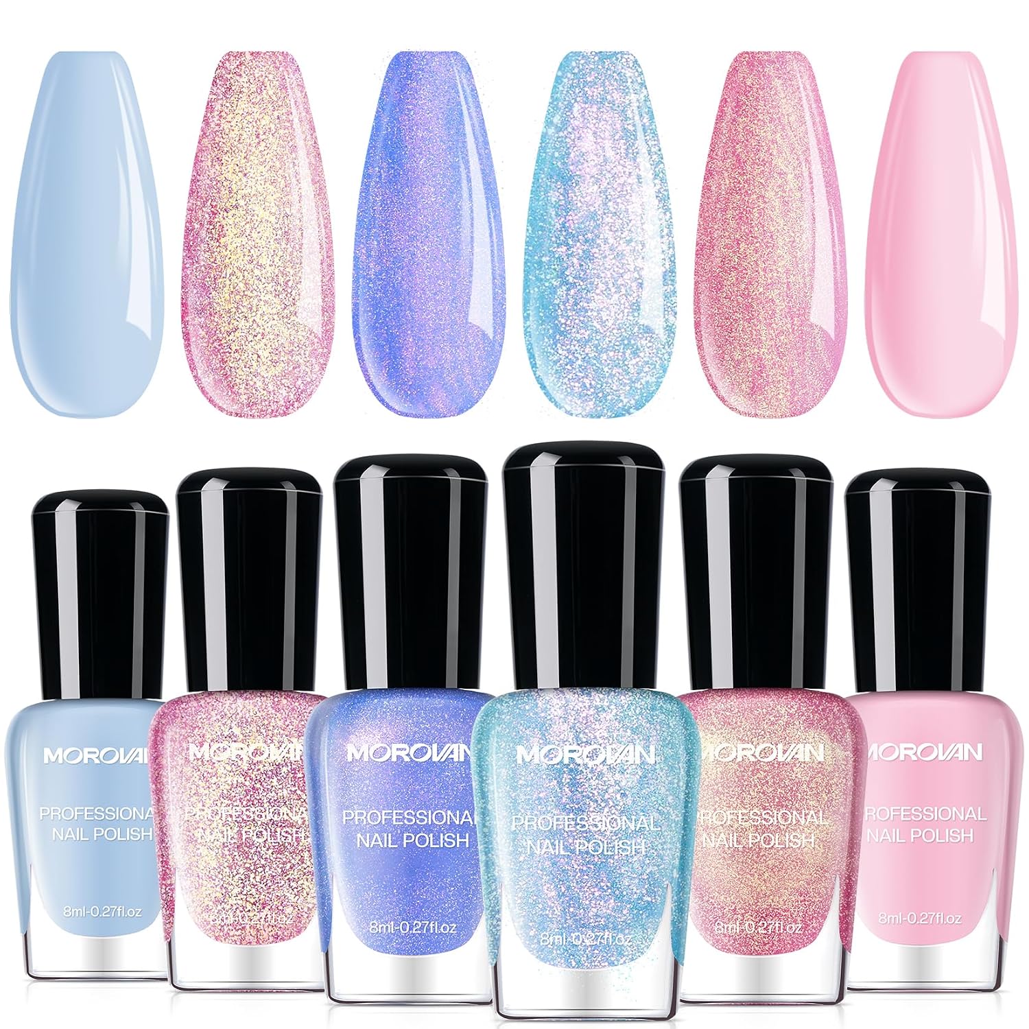 Morovan Holographic Nail Polish Set: Metallic Ombre Quick Air Dry Gift Set