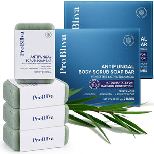Antifungal Soap Bar with Tea Tree Oil & Charcoal, Exfoliating Scrub Soap for Body & Foot, Helps with Ringworm, Jock Itch & Athlete’s Foot, Antibacterial Body Wash Alternative for Men & Women, 2 Bars