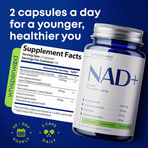 NAD+ Supplement with Nicotinamide Riboside, Trans Resveratrol & Quercetin – NAD Plus Complex for Energy, Brain & Mitochondrial Support – Antioxidant and Longevity Formula for Women & Men – 60 capsules