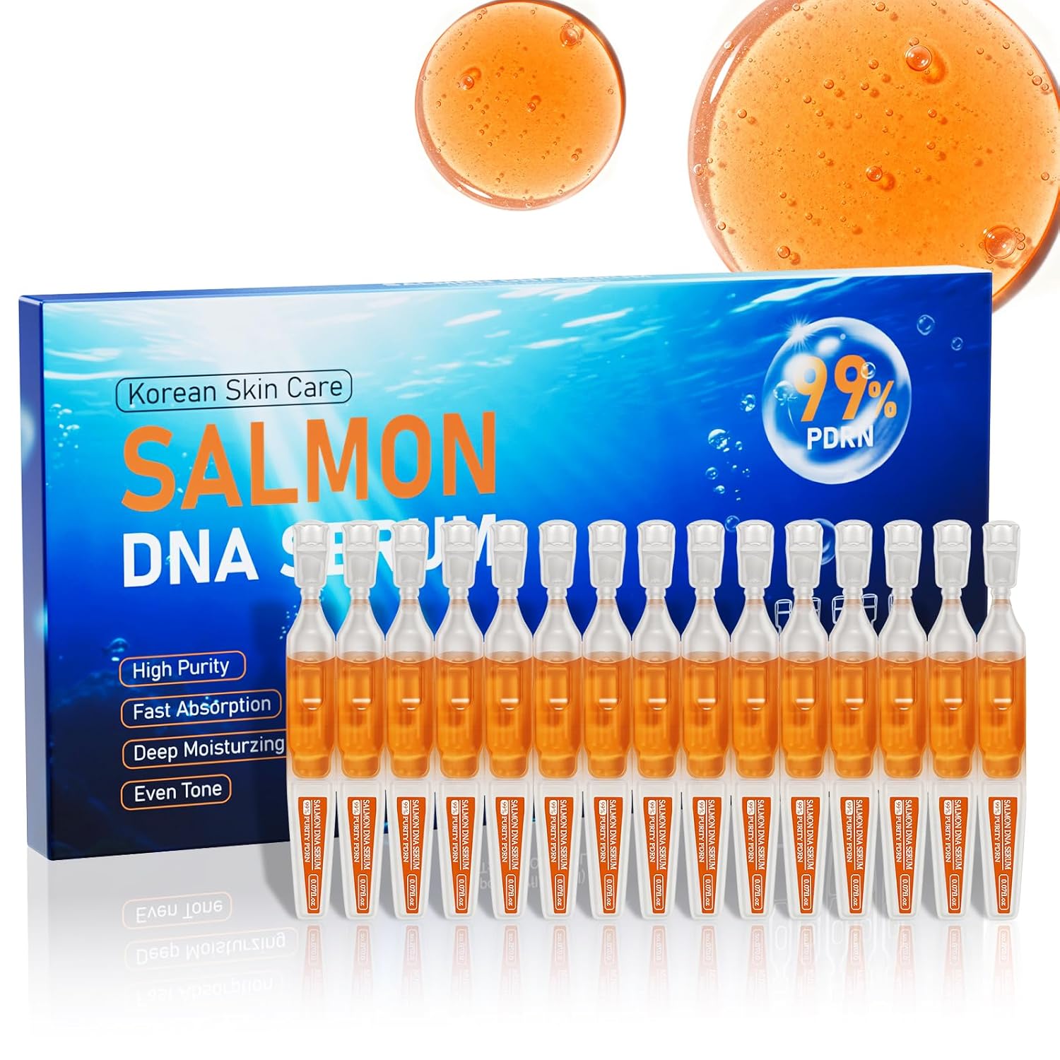Salmon DNA PDRN Serum for Face – Anti-Aging Korean Skincare Ampoule with Collagen, Glutathione & Hyaluronic Acid for Deep Hydration, Firming & Brightening, 2 mL x 15 Vials