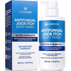 Hermon Antifungal Body Wash for Jock Itch: Tea Tree oil Body Wash for Jock Itch, Ringworm, Back Acne, Athlete's Foot, Tinea - Medicated Soap for Men and Women