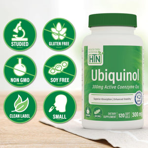 Health Thru Nutrition Ubiquinol 300mg 120 Softgels as Kaneka QH Reduced CoQ-10 | Stabilized - 3rd Party Tested | Enhanced Bioavailability | Cardiovascular & Mitochondria Function Support | Non-GMO