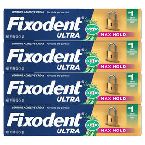 Ultra Max Hold Plus Scope Secure Denture Adhesive for Full and Partial Denture Wearers, Blue, 1.8oz 4 Pack