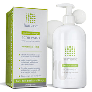 humane Benzoyl Peroxide Face Wash - 5% Regular-Strength Acne Face Wash For Skin, Back & Body - 8 Fl Oz - Dermatologist-Tested Non-Foaming Cleanser - Benzoyl Peroxide Acne Treatment - Cruelty-Free