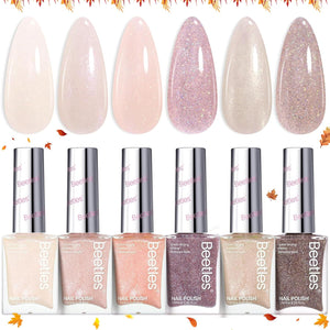 Beetles Jelly Nail Polish Set,6 Colors Pink Nude Jelly Quick Dry Nail Polish Fingernail Fast Drying & Long Lasting Nail Strengthener Polish Gifts for Women