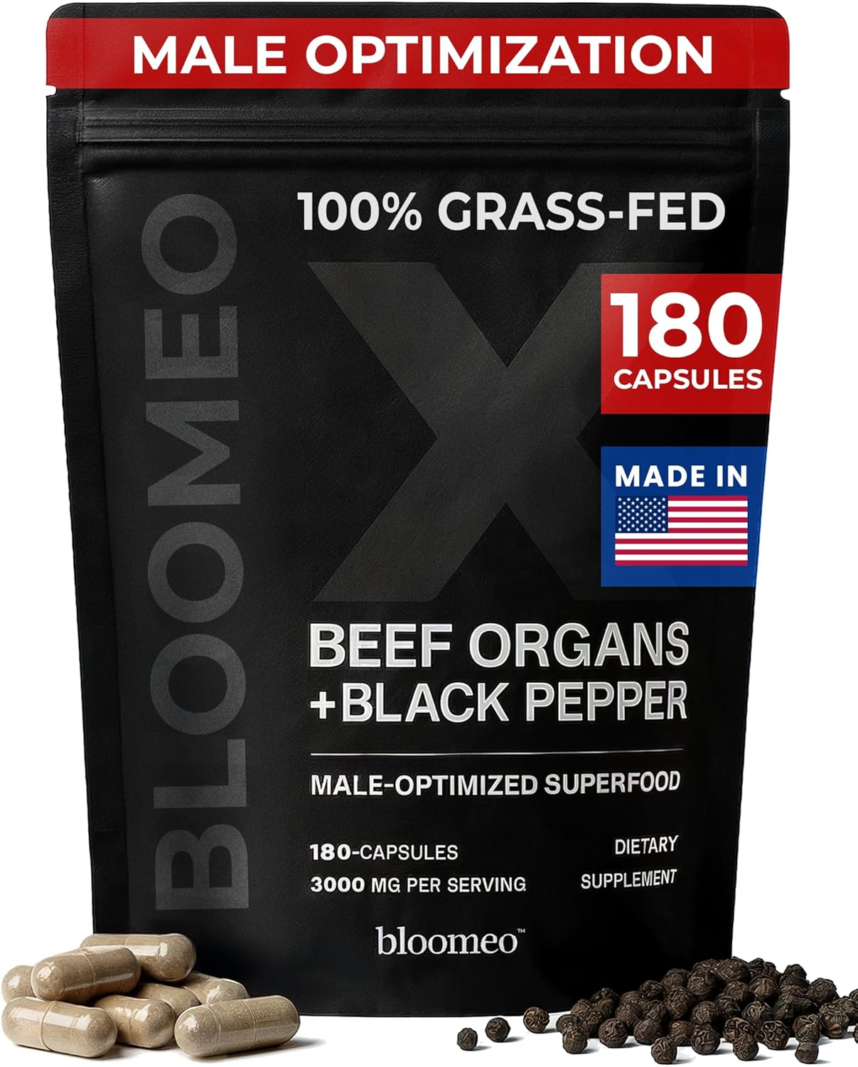 Beef Organ Supplement for Men | 100% Grass Fed Beef Liver Capsules with Bull Testicle, Prostate, Bone Marrow & More X: Ancestral Superfoods for Vital Energy, Immunity & Men’s Health, 180 ct