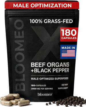 Beef Organ Supplement for Men | 100% Grass Fed Beef Liver Capsules with Bull Testicle, Prostate, Bone Marrow & More X: Ancestral Superfoods for Vital Energy, Immunity & Men’s Health, 180 ct