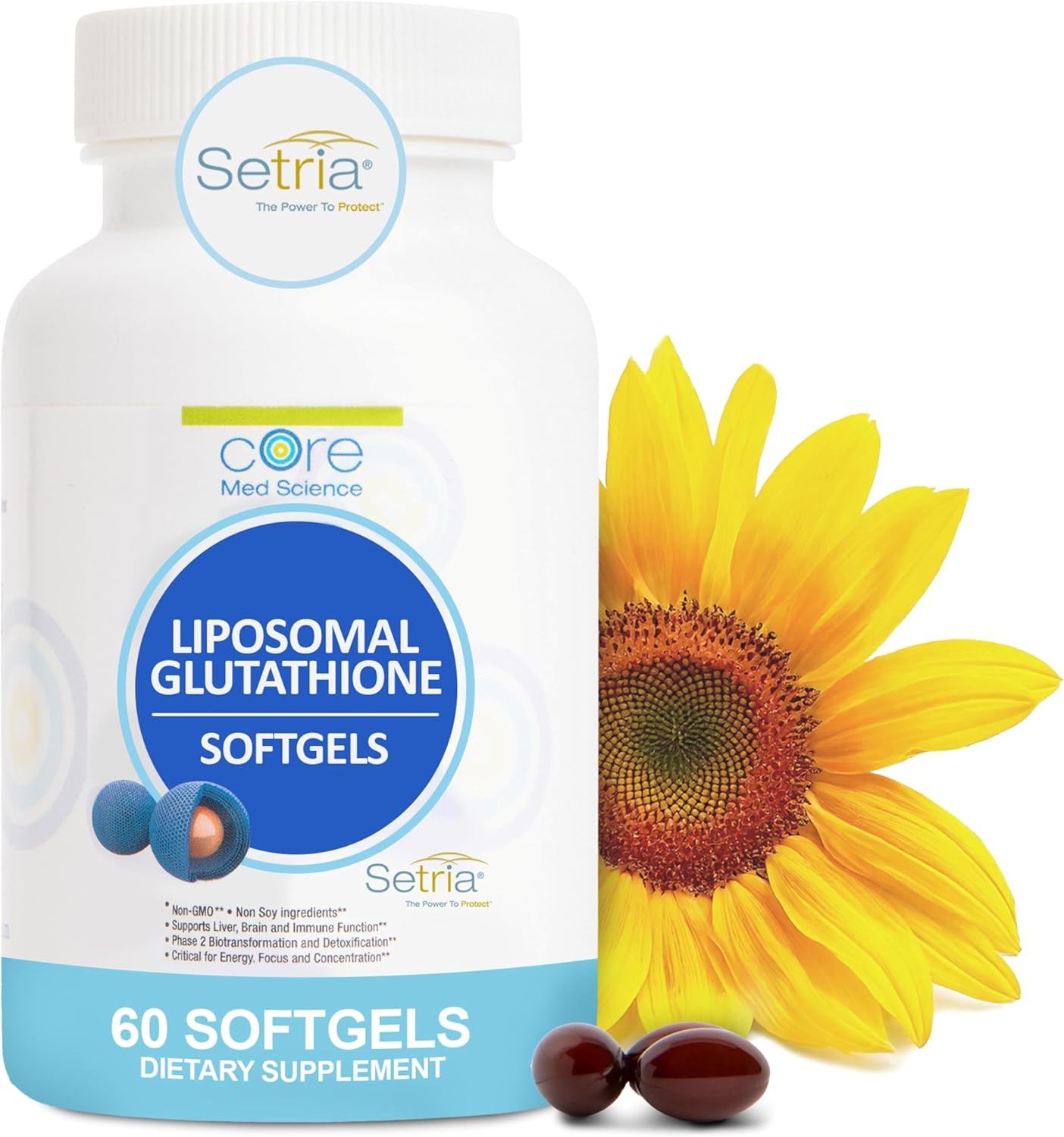 Core Med Science Liposomal Glutathione Supplement - (500mg, 60 Softgels) - High-Absorption Glutathione for Antioxidant & Liver Detox Support with Pure Reduced Setria - Daily Use for Immune Function