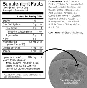 Haroutine Liposomal Marine Collagen Powder Packets, 2100mg Sugar-Free Flavored Powder, 190mg Vitamin C for Skin, Hair, and Nails, Supports Joint Health - 30 Packets, Peach Pomegranate Flavor