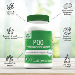 Health Thru Nutrition PQQ 20mg 120 Servings Pyrroloquinoline Quinone as PureQQ | Promotes Mitochondrial Biogenesis | Certified Vegan | Non-GMO Gluten Soy Free Capsules| Clean Label PQQ Supplement