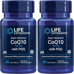 Life Extension Super Ubiquinol CoQ10 with PQQ, coenzyme Q10, pyrroloquinoline Quinone, Heart Health Supplement, Maximum Absorption, 100 mg, Non-GMO, Gluten-Free, softgels, 30 Count (Pack of 2)