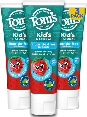 Tom's of Maine Anticavity Kids Natural Toothpaste Variety Pack, Strawberry, Orange Mango, Watermelon Flavors, Kids Toothpaste with Fluoride, Safe for Ages 2 and Up, 5.1 oz (Pack of 3)