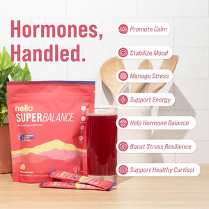 Nello Superbalance Hormonal Support Drink Mix, SRI-81 Shatavari, Myo-Inositol, Rhodiola Rosea, Vitamin C, Magnesium, Theobromine (20 Servings, Blueberry Acai)