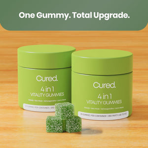 Cured 4 in 1 Gummies for Vitality with Pure Himalayan Shilajit for Men & Women, Lions Mane Mushroom, and Sea Moss Ashwagandha Supplements | Vegan & Non-GMO Neuropathy Supplements | Made in America