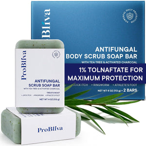 Antifungal Soap Bar with Tea Tree Oil & Charcoal, Exfoliating Scrub Soap for Body & Foot, Helps with Ringworm, Jock Itch & Athlete’s Foot, Antibacterial Body Wash Alternative for Men & Women, 2 Bars