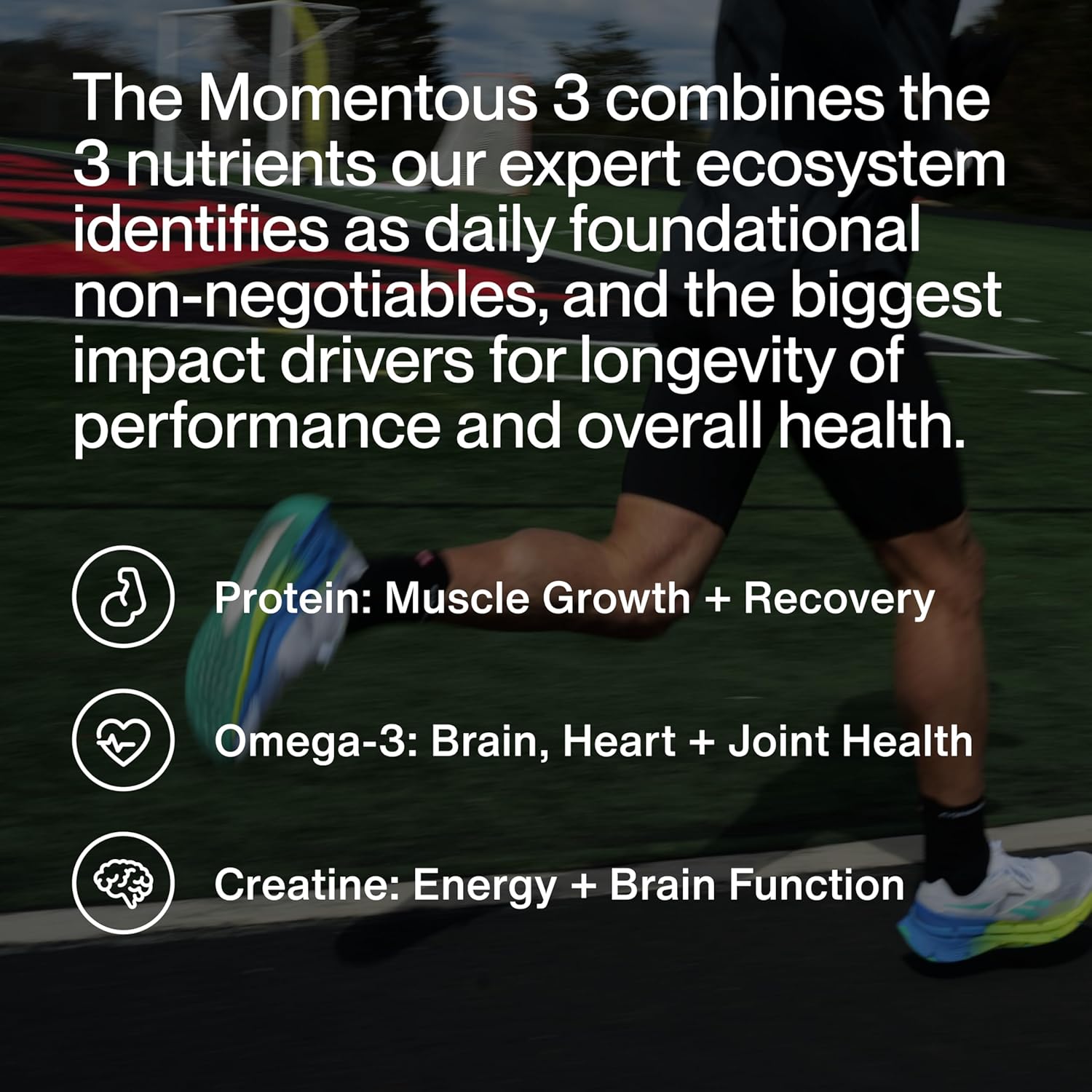 Momentous Three - Creatine Monohydrate Powder (30 Servings), Grass-Fed Whey Protein Powder (Unflavored) & Omega-3 Fish Oil 1600mg - Daily Essentials for Strength, Performance & Lean Muscle Recovery