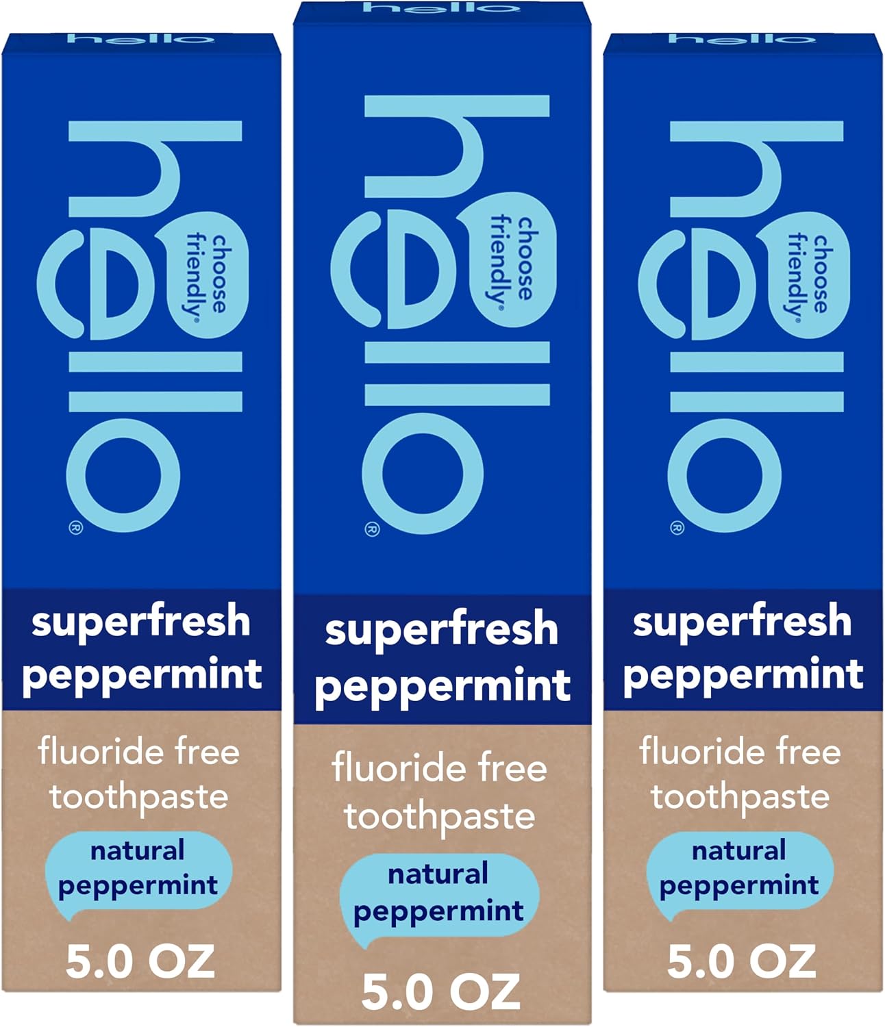 Hello Superfresh Natural Peppermint Fluoride Free Toothpaste for Bad Breath, 5 Oz, Minty Bad Breath Toothpaste, SLS Free, Vegan, Helps Whiten Teeth by Removing Surface Stains (Pack of 3)