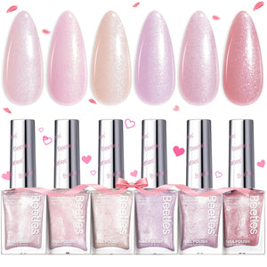 Beetles Jelly Nail Polish Set,6 Colors Pink Nude Jelly Quick Dry Nail Polish Fingernail Fast Drying & Long Lasting Nail Strengthener Polish Gifts for Women