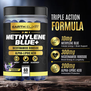 3-in-1 Methylene Blue Gummies – Methylene Blue Pharmaceutical Grade w/Alpha Lipoic Acid (ALA) & NAD Supplement for Energy, Cognitive & Cellular Support – 2 Month Supply & 3rd Party Tested