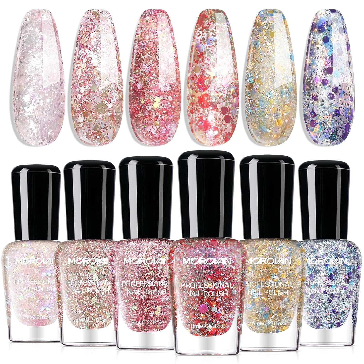 Morovan Holographic Nail Polish Set: Metallic Ombre Quick Air Dry Gift Set