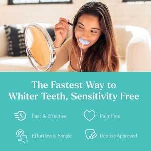 GLO Science So Brilliant Tooth Whitener Set – Fast, Sensitivity Free Teeth Whitening Technology – Includes Warming Mouthpiece with LED Light, 6% Hydrogen Peroxide Gel Pods, Lip Balm, & Travel Case