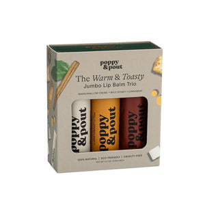 Jumbo Lip Balm Gift Set (3-Pack, Warm Flavors) | Poppy & Pout All Natural Lip Balms & Moisturizers | Hydrates with Beeswax, Vitamin E, Organic Coconut Oil | Cruelty-Free | Recyclable Cardboard Tube
