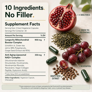 Urolithin A Supplement - 1250mg 10-in-1 Liposomal Complex - NAD+, Nicotinamide Riboside & Resveratrol Mitochondrial, Cellular Energy & Longevity Support, Healthy Aging & Muscle Recovery - 60 Veg Caps