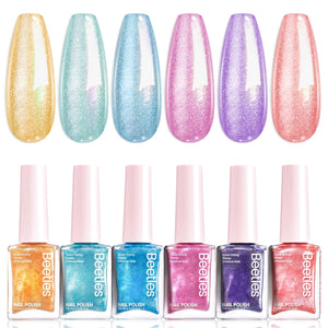 Beetles Jelly Nail Polish Set,6 Colors Pink Nude Jelly Quick Dry Nail Polish Fingernail Fast Drying & Long Lasting Nail Strengthener Polish Gifts for Women