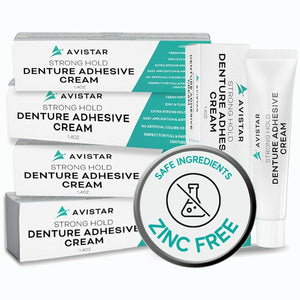 Extra Strong Denture Adhesive Cream, 12 Hour Hold Dental Glue, Waterproof, Zinc & Fluoride Free, Easy Apply Nozzle, Seals Food Out for Comfort, Mint Flavor (2 Pack, 2.8 Fl Oz)