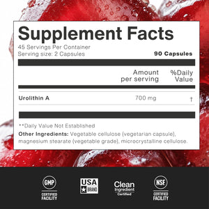 ZAB Urolithin A Supplement 700mg Per Serving Mitochondrial Supplements Support Energy Metabolism Cellular Health for Men & Women, Vegan, 90 Capsules, 45 Servings