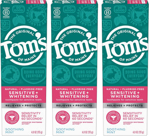 Tom's of Maine Rapid Relief Plus Sensitive Teeth Toothpaste, Fluoride Free, Gentle Mint, 4.5 Oz, 3 Pack, Clinically Proven Enamel Safe, Builds Arginine and Calcium Shield Around Teeth