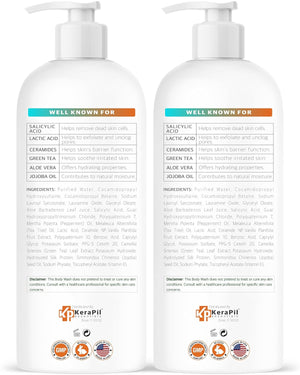 Salicylic Acid Body Wash - Skin Non-drying, Gentle Exfoliates Rough and Bumpy Skin, Body Acne Wash, BHA & AHA - Unscented Exfoliating Body Wash, Made in USA - (16 fl oz x 2)