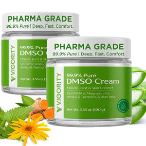 Vigority DMSO Cream 99.9% Pure for Topical Joint, Muscle Comfort - DMSO Pharmaceutical Grade Cream with Arnica, Magnesium, Turmeric, OptiMSM, Aloe Vera 3.53oz