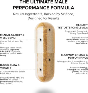 Peak Potential 12-in-1 Testosterone Support for Men – Fenugreek, Ashwagandha & Tongkat Ali – Natural Strength, Energy & Muscle Builder – 90 Capsules