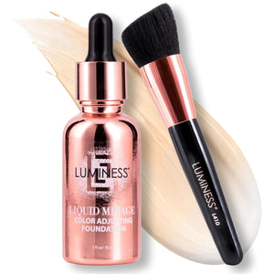 LUMINESS Liquid Mirage w/SPF 50 Color Adjusting Foundation Kit - Color Changing Foundation, SPF 50 Primer & Makeup Brush, Face Makeup for Mature Skin, 4in1 Liquid Foundation, Concealer & Moisturizer