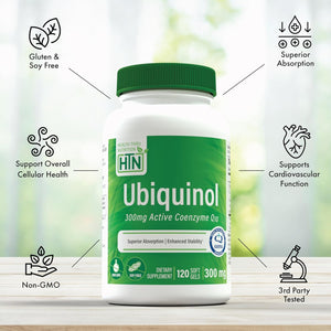 Health Thru Nutrition Ubiquinol 300mg 120 Softgels as Kaneka QH Reduced CoQ-10 | Stabilized - 3rd Party Tested | Enhanced Bioavailability | Cardiovascular & Mitochondria Function Support | Non-GMO