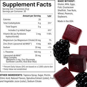 Haroutine Liposomal Sleep Enhancing Gummies, 5 mg Melatonin, 160 mg L-Theanine, 30 mg Magnesium, 4mg Zinc, Improved Sleep, Stress Reducing, Calming Supplement - 30 Servings, BlackBerry Acai Flavor