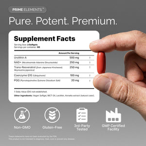 Urolithin A Supplement with NAD+, Resveratrol, CoQ10 & PQQ, High Potency 5-in-1 Longevity Formula, Mitochondrial Support for Healthy Aging, Energy & Muscle Strength, 120 Softgels - 2 Month Supply