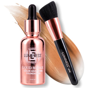 LUMINESS Liquid Mirage w/SPF 50 Color Adjusting Foundation Kit - Color Changing Foundation, SPF 50 Primer & Makeup Brush, Face Makeup for Mature Skin, 4in1 Liquid Foundation, Concealer & Moisturizer