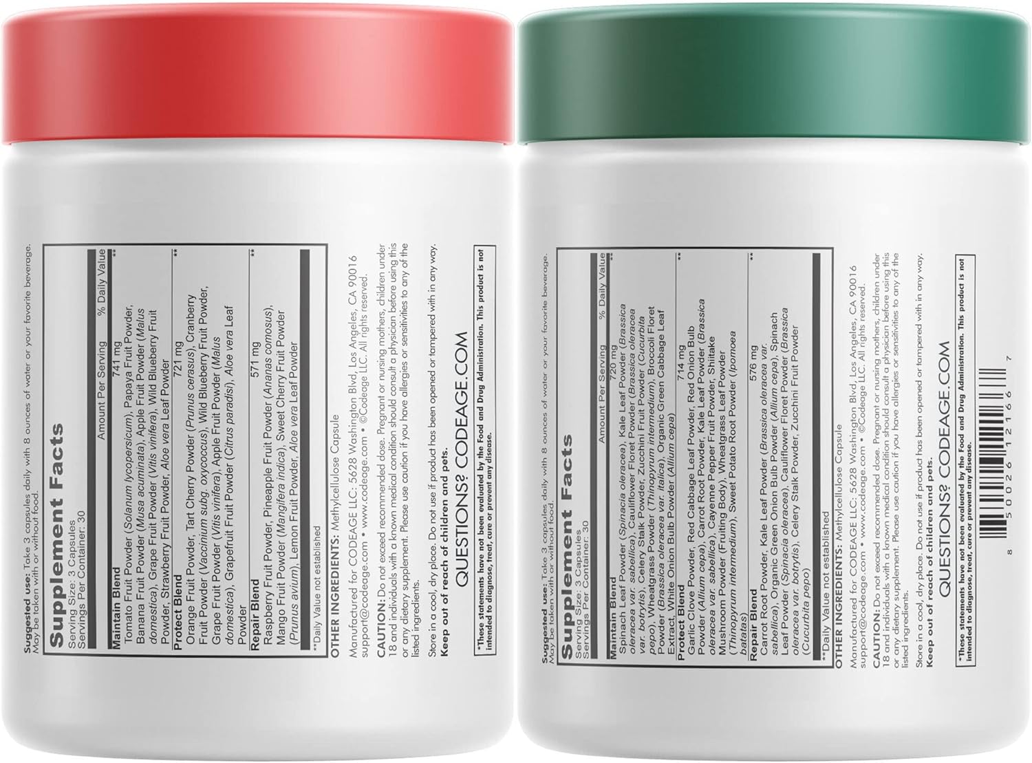 Codeage InstantFood Easy Veggies + Fast Fruits Bundle – Vegetable & Fruit Blend Capsule Supplement – Plant-Based Phytonutrient Formula – Vegan, Non-GMO – 180 Capsules
