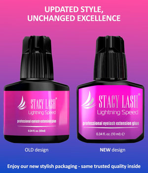 STACY LASH Lightning Speed Eyelash Extension Glue 10ml/0.34 fl.oz / 0.3 Sec Dry/Retention – 6-8 Weeks/Extra Strong Black Adhesive/Lash Tech Supplies