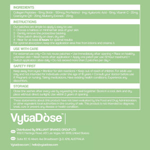 Vytadose Collagen Glow Beauty Restore Patches | 5X Stronger Formula | Collagen Peptides, Vitamin C, Pro-Retinol, Coq10, Hyaluronic Acid & Biotin for Hair Growth | Daily Patch for Skin & Hair Wellness