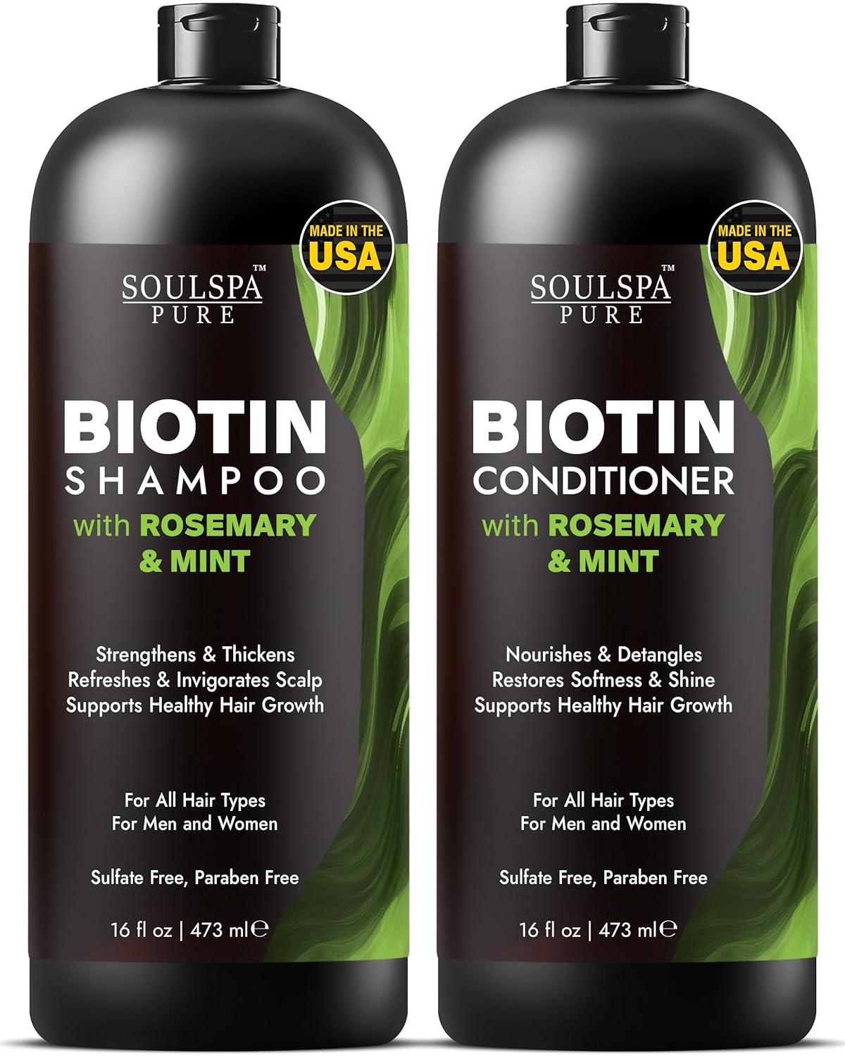 Biotin Shampoo and Conditioner Set for Men & Women | 16 fl oz Each | with Rosemary & Mint | Sulfate Free Hydrating & Strengthening Hair Care for Thinning, Color-Treated & Dry Hair