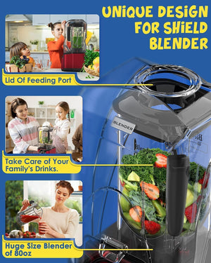 Commercial Quiet Blender, 2200 Watt Professional Countertop Blender with 80oz Pitcher, Built-in Pulse & 15-speeds Control, Smoothie Blender for Commercial and Home, K90 Red