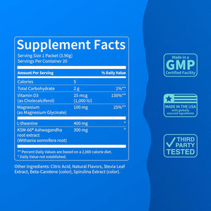 Nello Supercalm Powdered Drink Mix, Cortisol Reducer and Sleep Aid Supplement, L Theanine, Ksm-66 Ashwagandha, Magnesium Glycinate, Vitamin D 3, No Sugar, Non GMO, On The Go, 20 Ct, Honeydew Melon