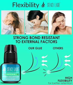 STACY LASH Extra Strong Evolution Advanced Eyelash Extension Glue (0.17fl.oz/5ml)/ 1Sec Dry /6Weeks Retention/Black Adhesive/Lash Tech Supplies